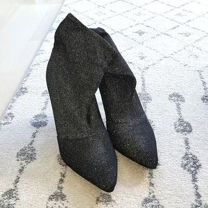 Sparkly black sock bootie heels